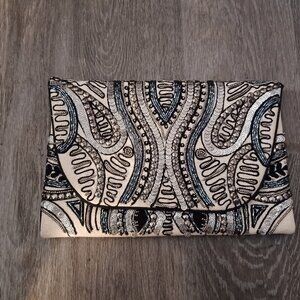 Handmade Beaded Clutch/Shoulder bag, with Embroidery Design.